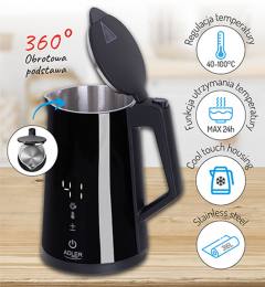 ADLER LED ELECTRIC KETTLE WITH TEMPERATURE CONTROL 1.7L STRIX BLACK
