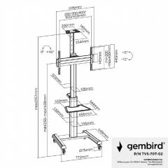 GEMBIRD ALUMINUM TV FLOOR STAND WITH CASTER WHEELS 37′-70′ BLACK