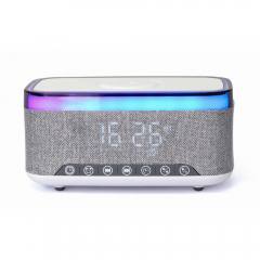 GEMBIRD DIGITAL ALARM CLOCK WITH SPEAKER AND WIRELESS CHARGING FUNCTION WHITE/LIGHT GREY