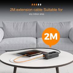 TESSAN 6 IN 1 POWER STRIP 2xSCHUKO 2xUSB 2xTYPE-C 30W WITH CABLE 2M BLACK