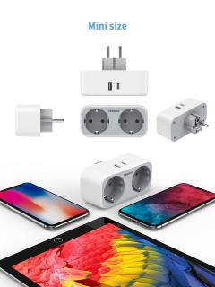 TESSAN 4 IN 1 WALL SOCKET 2xSCHUKO, 1xTYPE-C,1xUSB