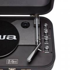 AIWA VINTAGE TURNTABLE IN LEATHER BRIEFCASE WITH 2 WAY BLUETOOTH , USB-MP3 PLAYER & RECORDER DARK SILVER