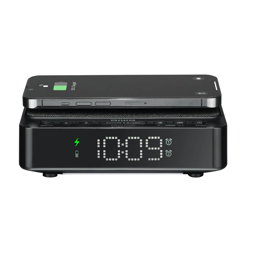 AIWA ALARM CLOCK RADIO WITH WIRELESS CHARGING 5W BLACK