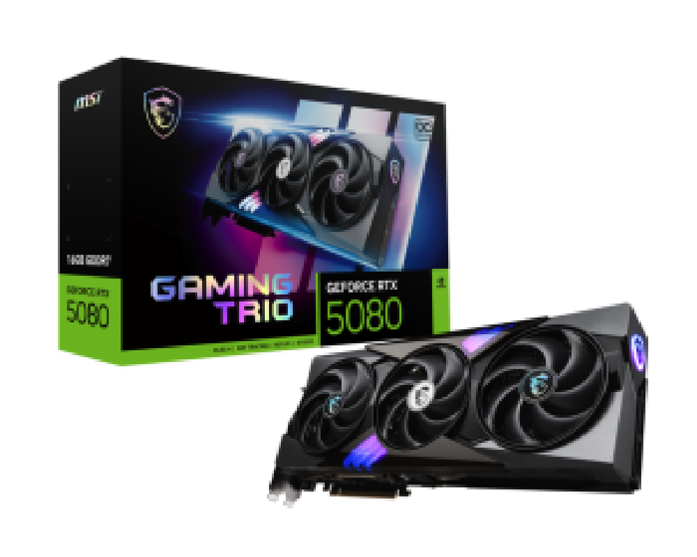 MSI VGA PCI-E NVIDIA GF RTX 5080 16G GAMING TRIO OC, 16GB/256BIT GDDR7, 1xHDMI/3xDISPLAY PORT, TRIPLE FAN, 2,5 SLOT FANSINK, 3YW