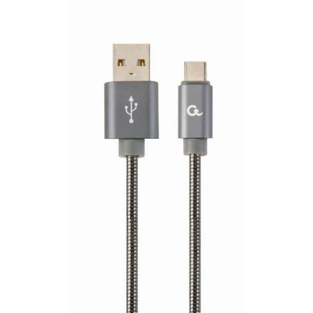 Gembird Cc- USB2s-amcm-1m-bg USB-C 2.0 Cable (Am/cm) Metal Plugs, Spiral Braid, 1m, Metallic Gray (CC-USB2S-AMCM-1M-BG) (GEMCC-U