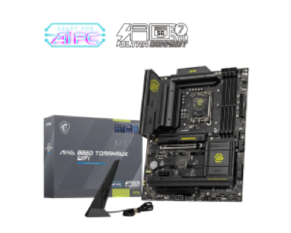 MSI MB MAG B860 TOMAHAWK WIFI, SOCKET LGA1851 CPU, CS INTEL B860, 4 DIMM SOCKETS DDR5, HDMI/ DP, PCI-E GEN 5.0, LAN 5G, ATX, 3YW