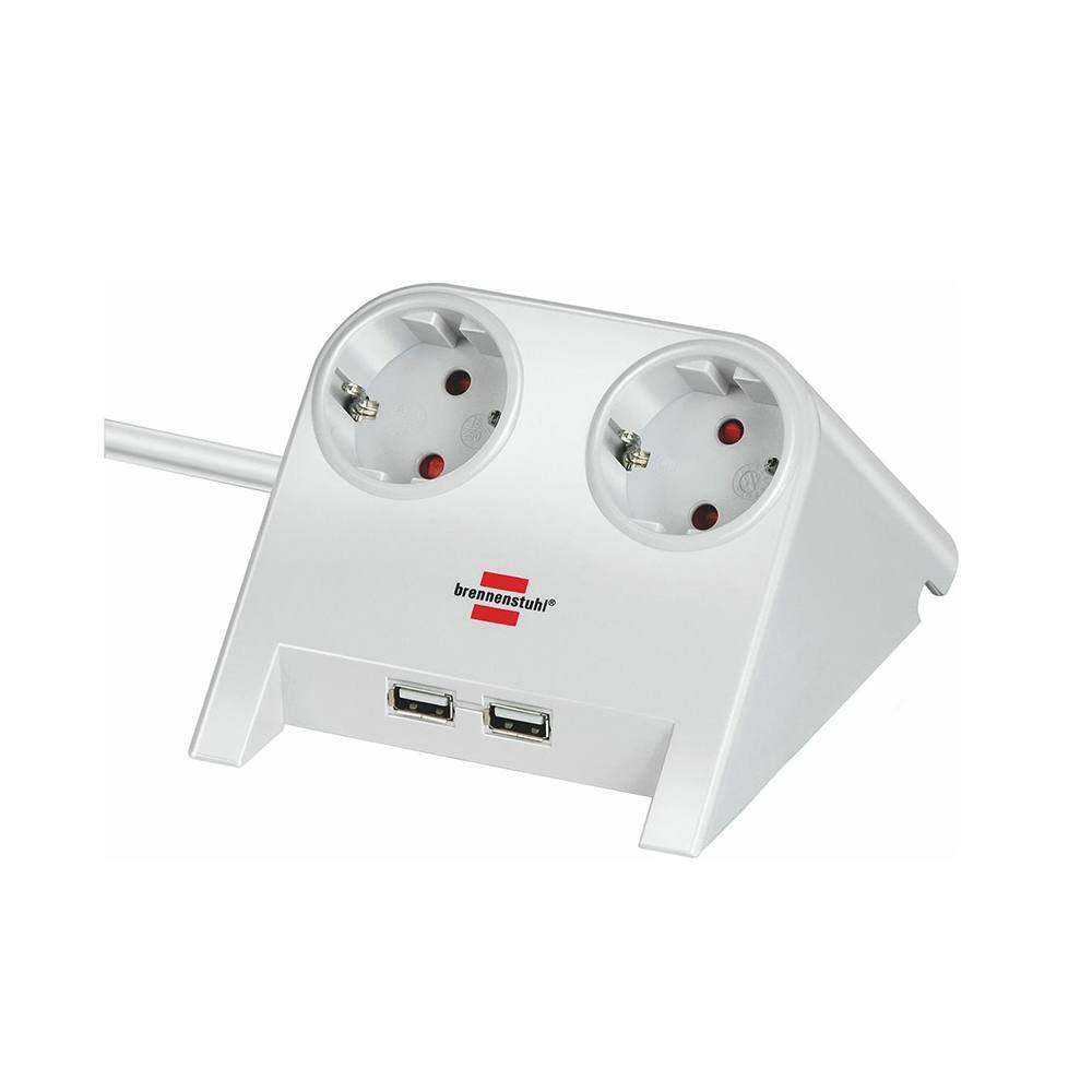 Brennenstuhl Desktop-Power USB-Charger with 2x USB-2.0 charger 2100mA 2-way socket, white polished 1.8m H05VV-F 3G1.5 (115352022